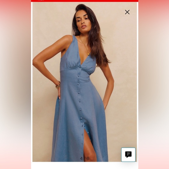 NWT Reformation CORNFLOWER SEBASTIEN LINEN BUTTON MIDI DRESS Size 6 - Picture 5 of 11